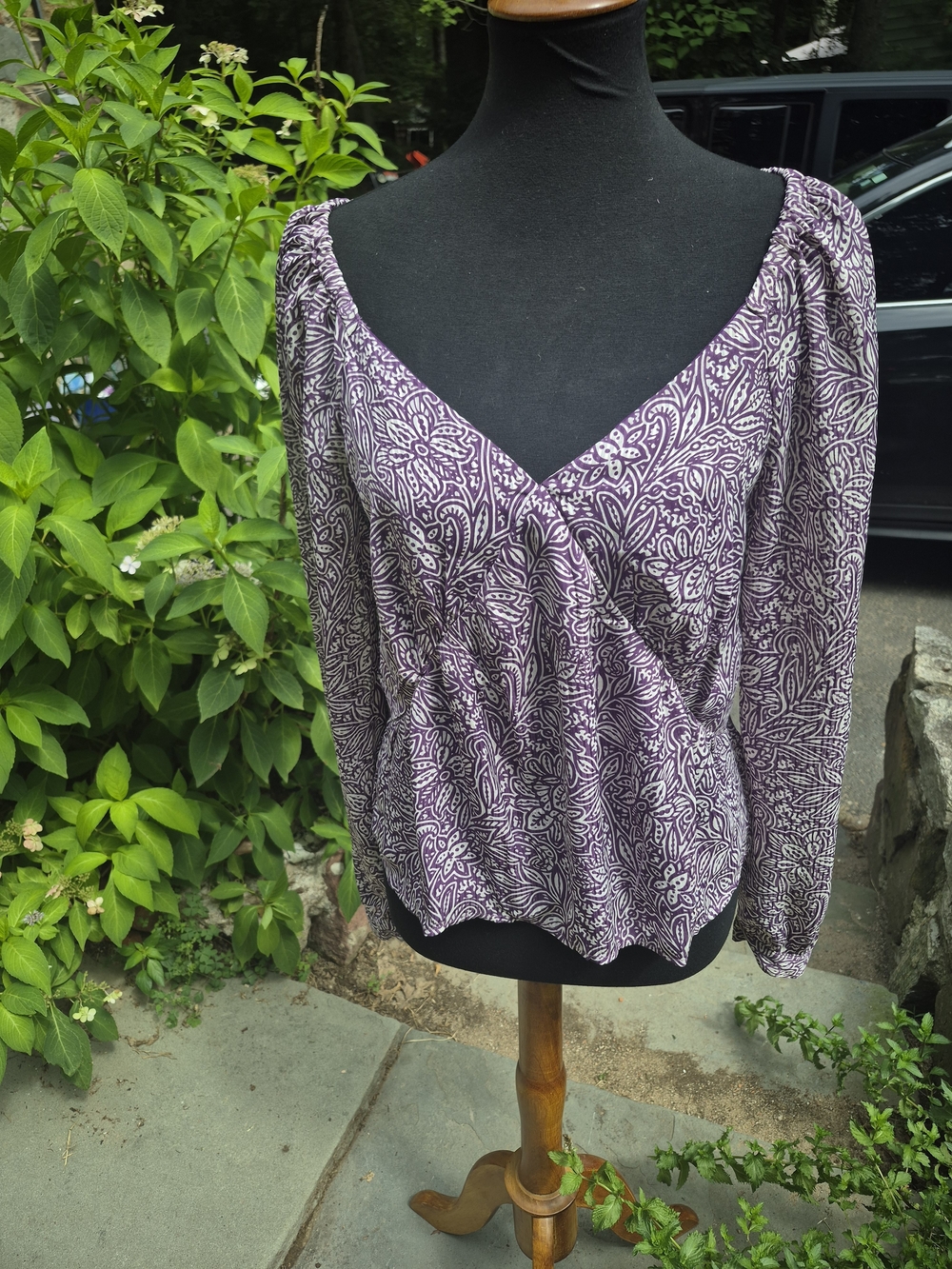 NWT Small Loft Purple Paisley Wrap-Front Blouse